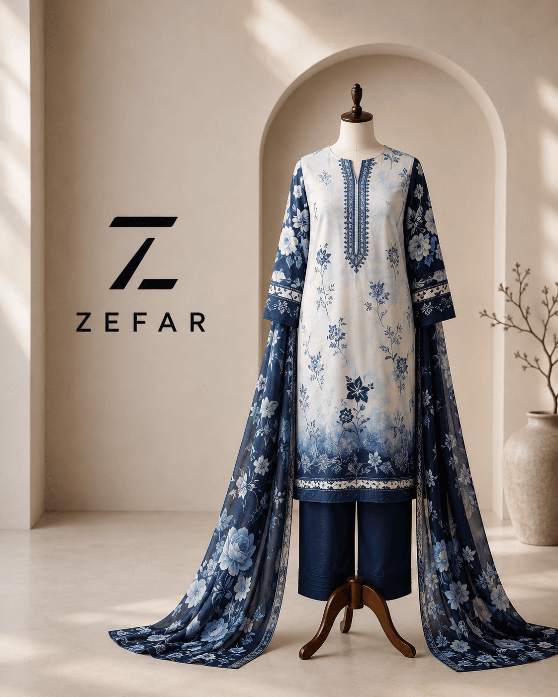 White Rose By Azura 3PC Embroidered Lawn Suit – Premium Replica