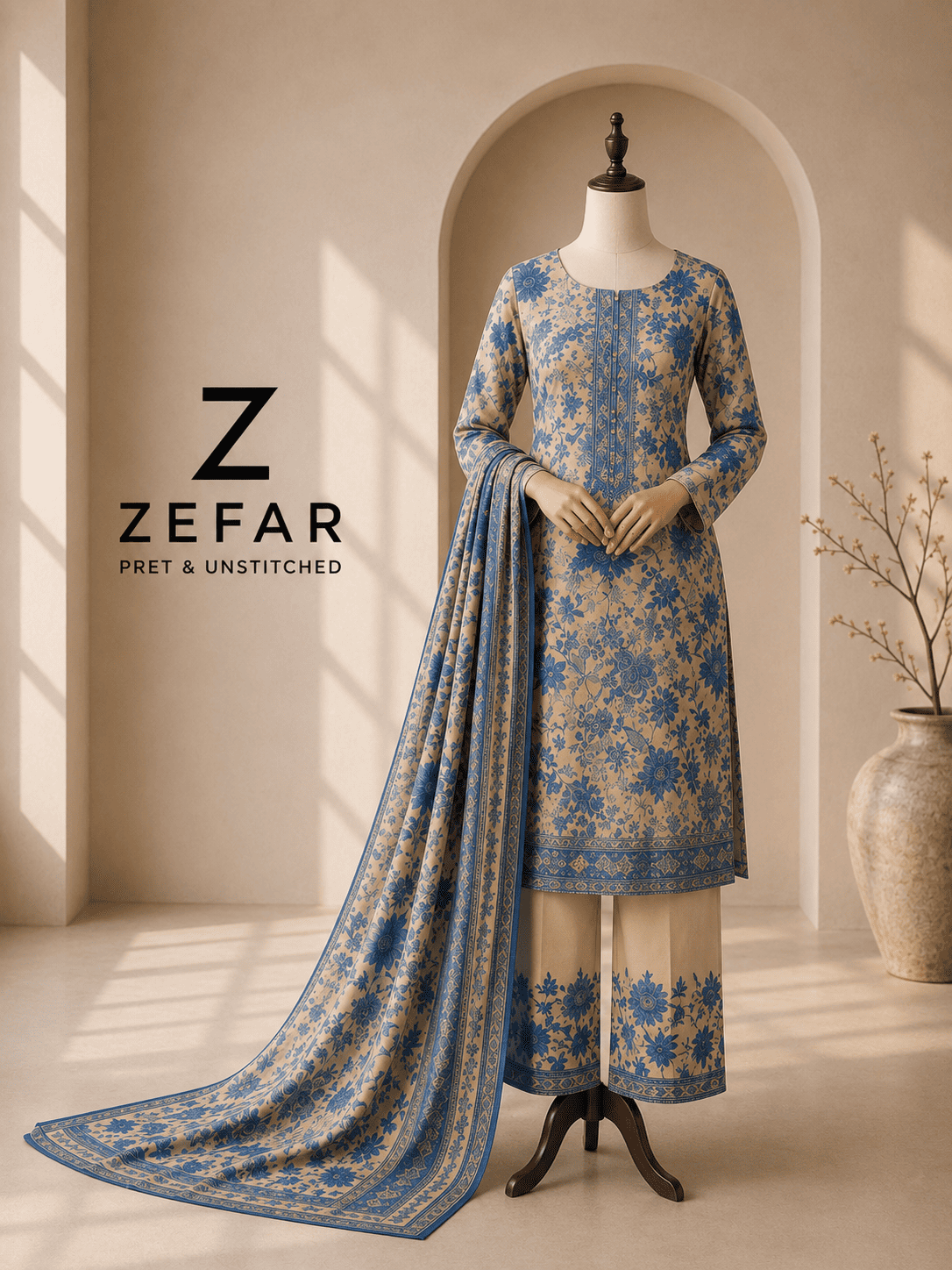 Maria B 3D Appliqué Embroidered Lawn 3PC Suit with Chiffon Dupatta – Premium Replica